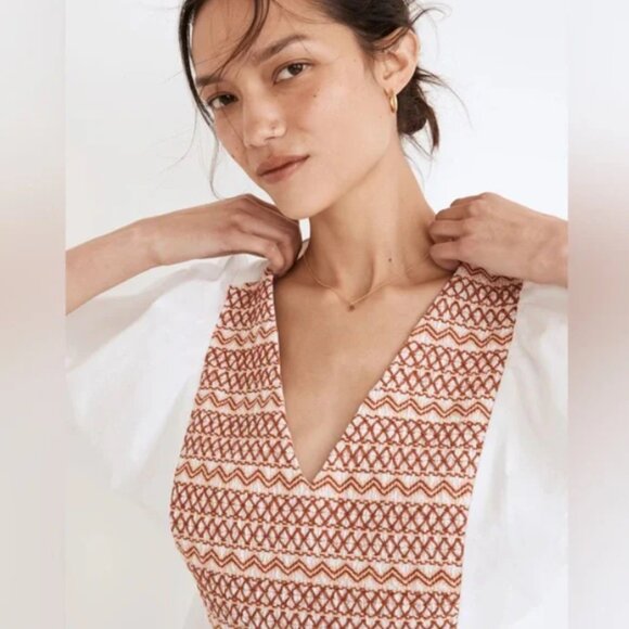 Madewell Embroidered Poplin V-Neck Mini Dress White M - Picture 3 of 15